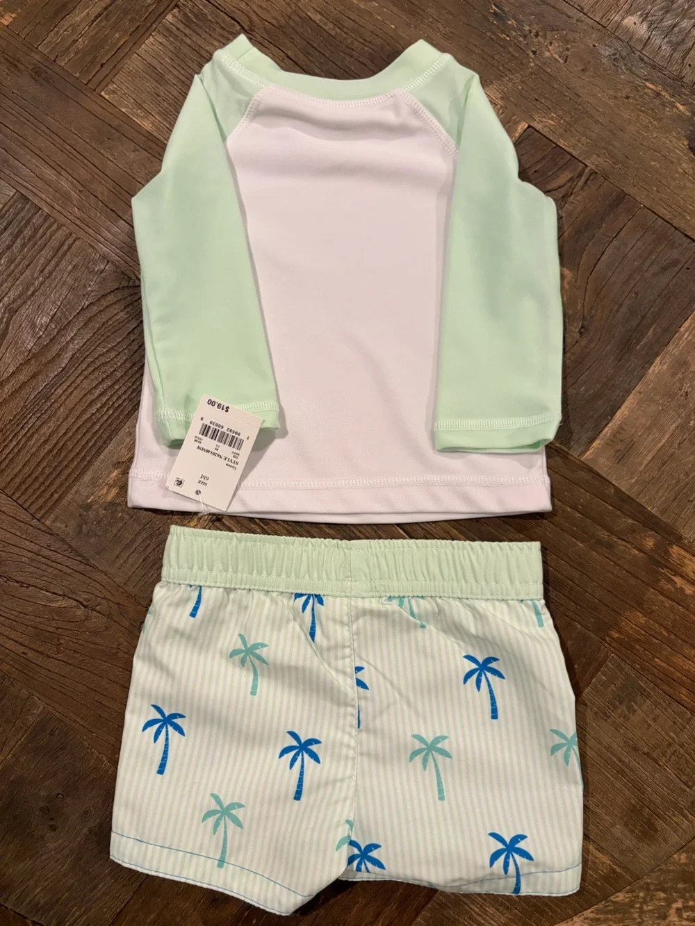 NWT Disney Baby Mickey Mouse Rash Guard Swim Trunks Set Mint Green 6M